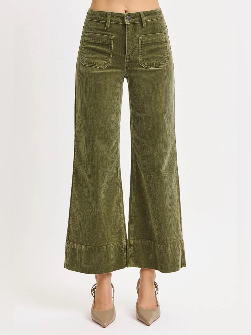 High-Rise Olive Wide-Leg Corduroy Pants